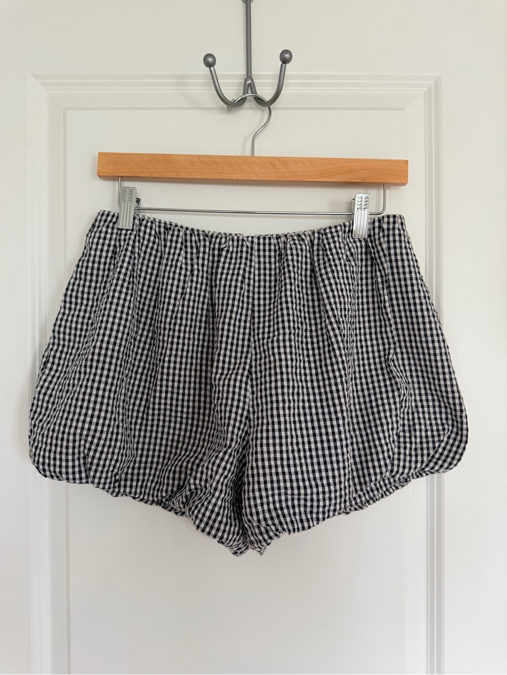 Wayf Black and White Gingham Bubble Shorts